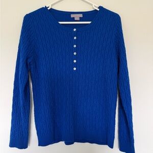 Laura Scott Cobalt Blue Cable-Knit Henley Sweater